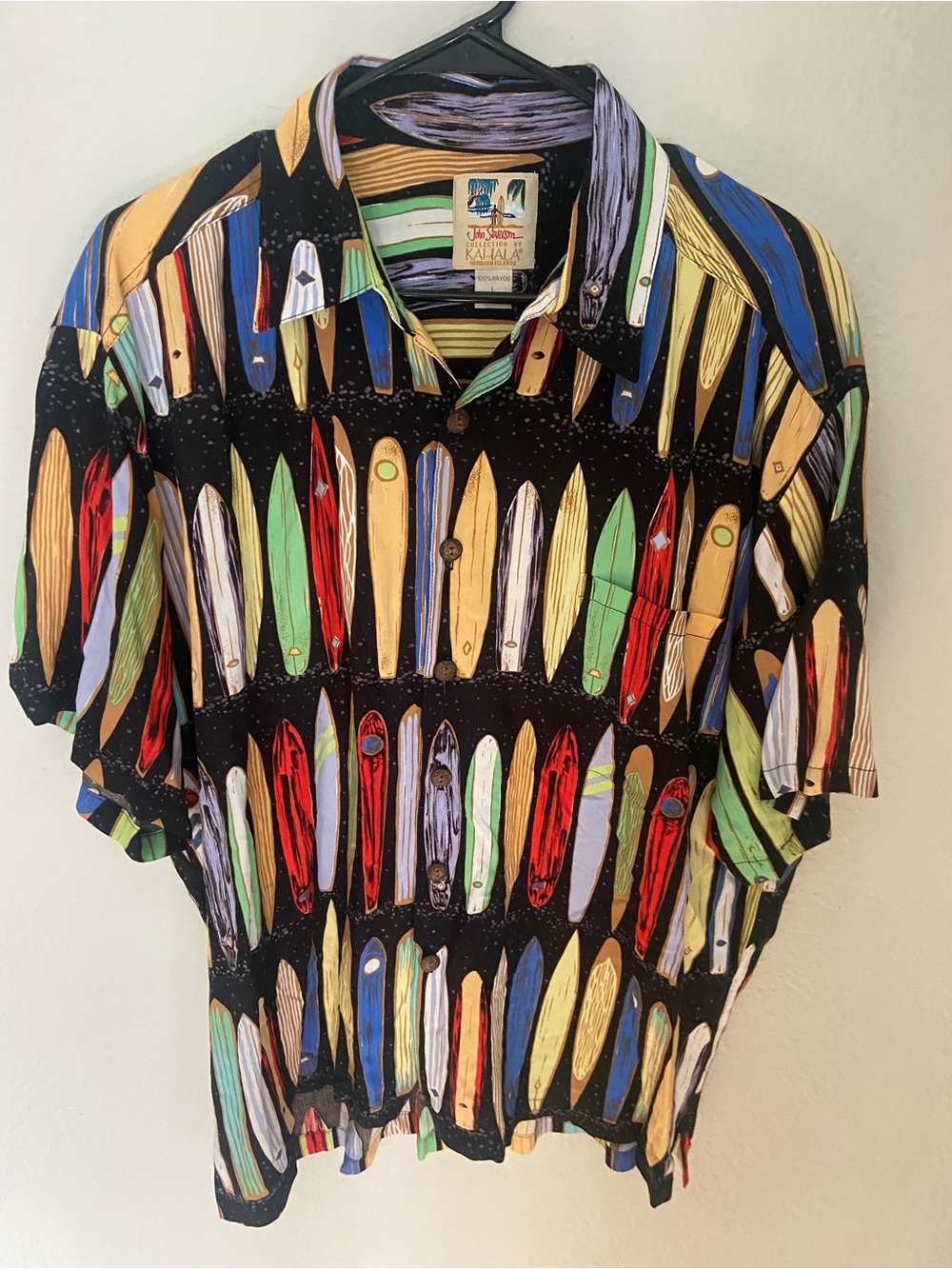 John Severson Kahala Hawaiian Shirt Black Surfboard Print Short Sleeve Button Up